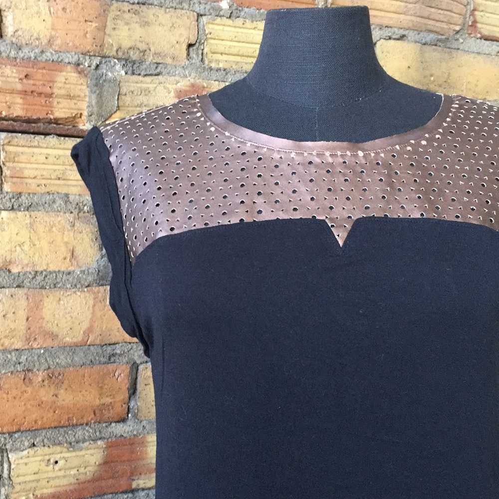 || TROUVÉ || Copper tone perforated black tee